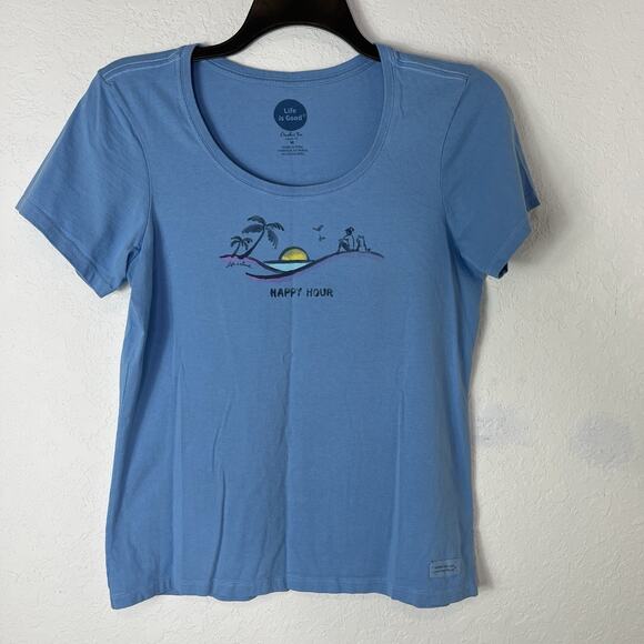 Life Is Good Crusher Tee Classic Fit Blue Size M, Cotton, Made Perú, Happy Hour - Picture 1 of 8